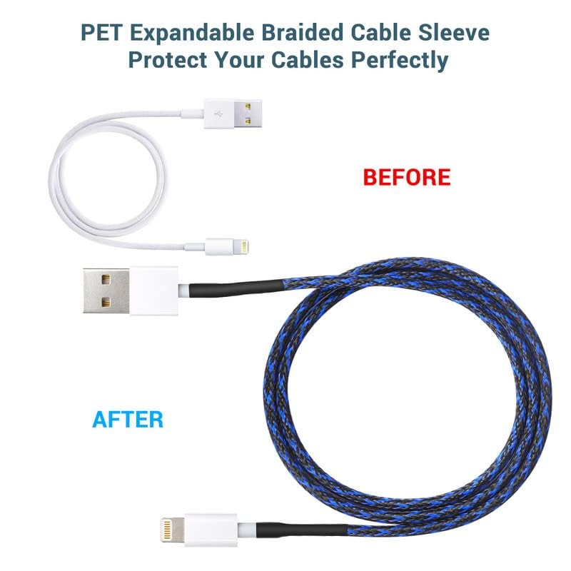 Aibole 100Ft-3/8inch PET Expandable Braided Wire Sleeving,Wire Loom Cable Sleeve for TV,Computer,Home Theater,Automotive,Home Industrial,Electrical Wires,Chemical,Protect Cat from Chewing Cords,BlackBlue - Image 4
